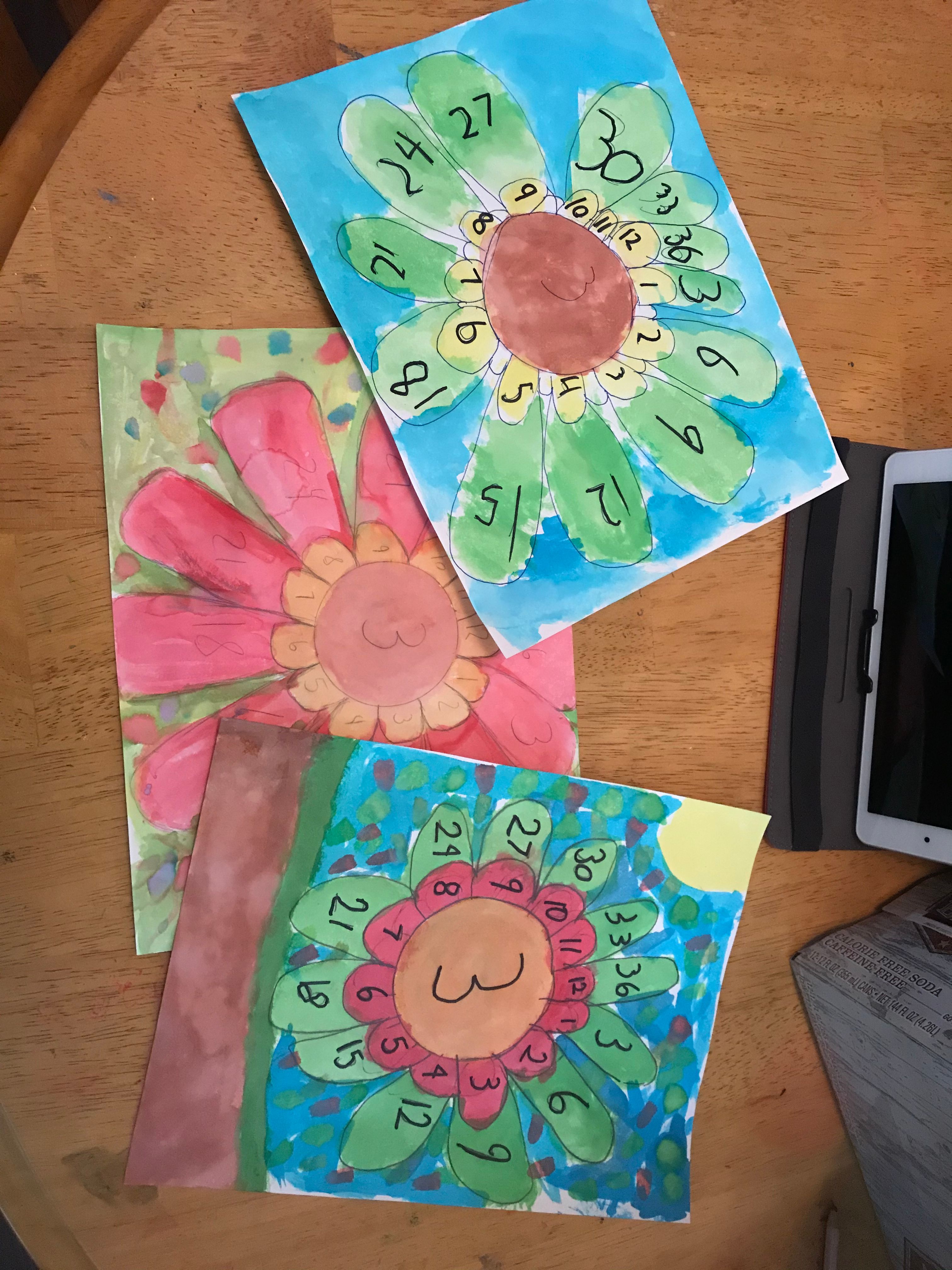 intro to multiplication flower painting 3x table waldorf