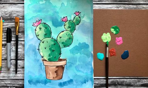 How To Draw And Paint A Watercolor Succulent Cactus With The Bunny