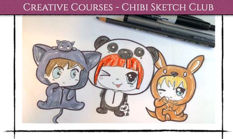 Chibi Kawaii Sketching Art Club 8 Cuties In Costumes With Pets Anime Drawing Small Online Class For Ages 9 14 Outschool