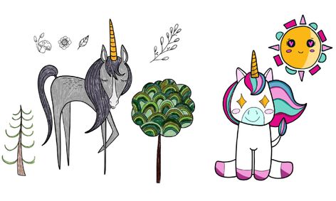 How To Draw A Unicorn In Two Styles Folk And Kawaii Small