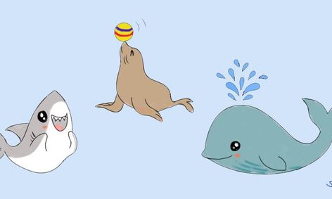 Let S Draw More Cute Kawaii Sea Animals Shark Seal And Whale