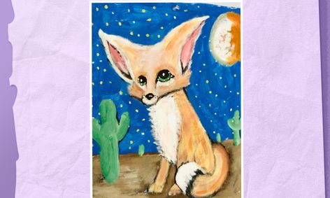 Miss Ally S Artsy Painting Time Fennec Fox With Desert Cactus Moon And Stars Small Online Class For Ages 8 13 Outschool - fennec fox roblox