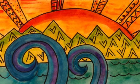 Watercolor Doodle Art Ocean Sunset Beginners Small Online