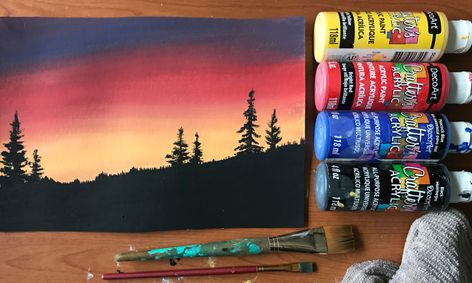 Simple Acrylic Painting Evergreens At Sunset Small Online Class