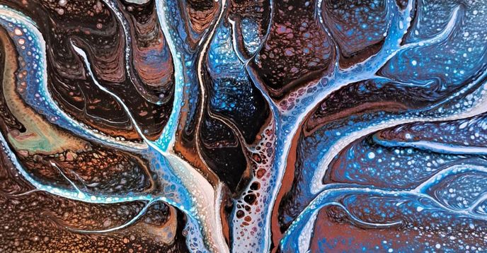 Acrylic pour using Floetrol with coconut hair serum to form the cells :  r/PourPainting