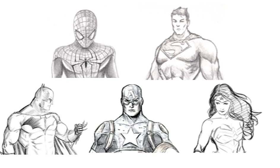 5-Day Pencil Sketching Art Camp - Comic and Marvel Superheroes:  Batman,Spiderman | Small Online Class for Ages 8-13 | Outschool