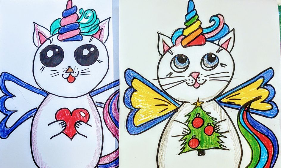 Magic Caticorn With A Heart In Kawaii Style Colored Pencil Drawing Small Online Class For Ages 7 12 Outschool
