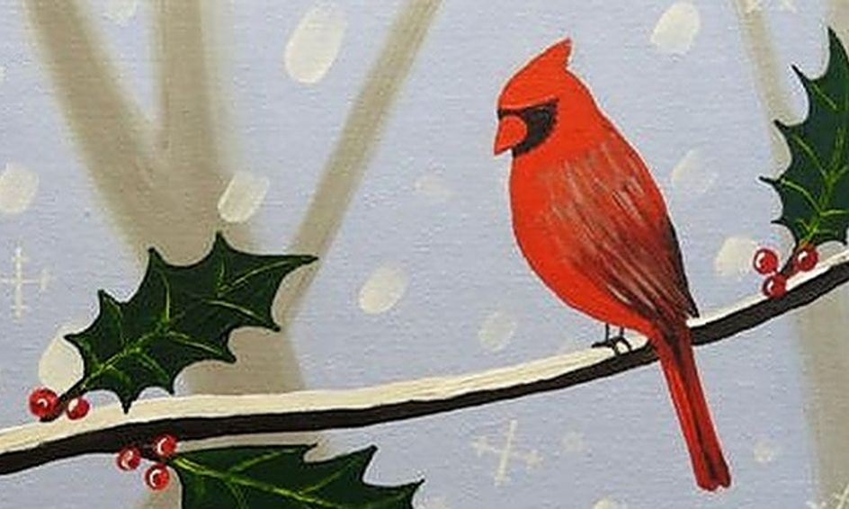Christmas Cardinal In Acrylic Small Online Class For Ages 8 12