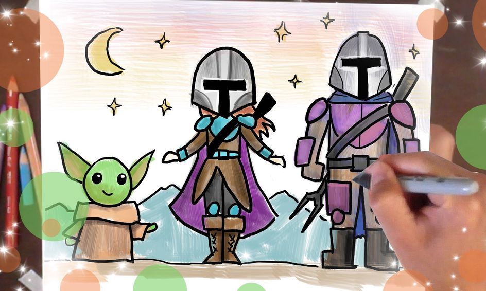 Drawing Baby Yoda And The Mandalorian Step By Step Small