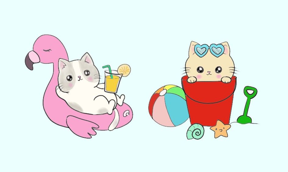 Let's Draw Summer Cats Cute Cats Having Fun in Summer! Kawaii Style