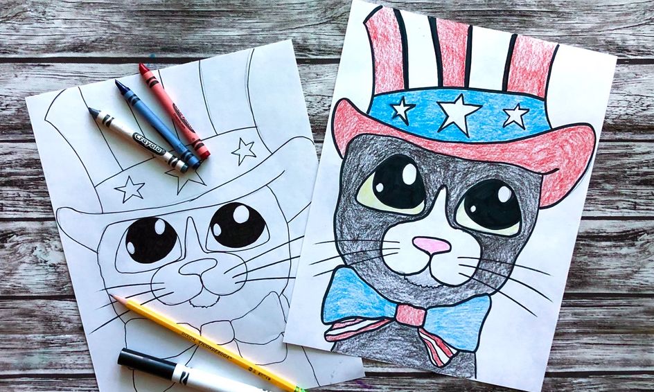 How To Draw A Patriotic 4th Of July Cat With The Bunny Lady