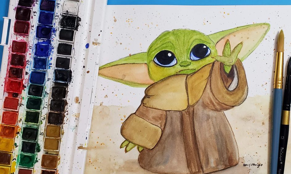 Baby Yoda Grogu Watercolor Painting Step By Step Draw Paint Fun Easy Star Wars Small Online Class For Ages 9 14 Outschool