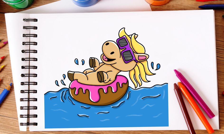 Happy Horse Pool Party Drawfully Fun Draw With Me Series Small Online Class For Ages 7 12 Outschool