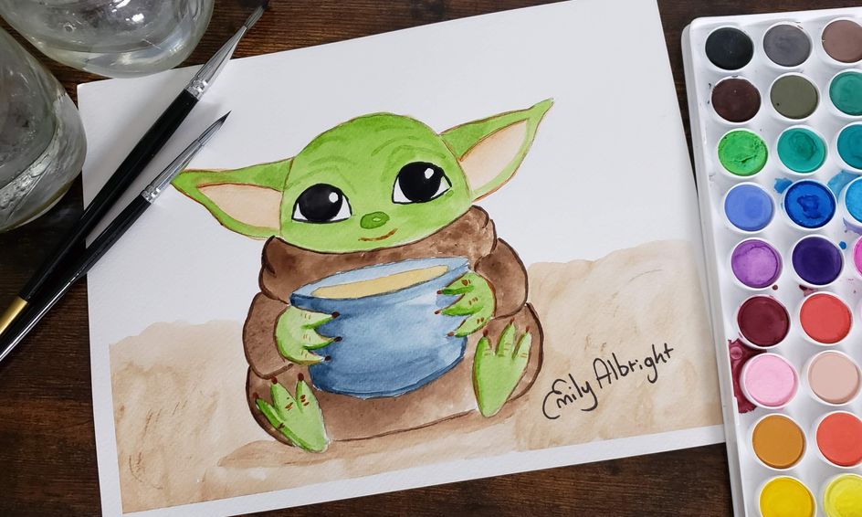 Star Wars Grogu Baby Yoda Watercolor Painting Draw Paint Easy Step By Step Small Online Class For Ages 9 14 Outschool