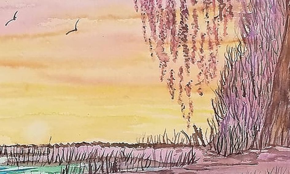 Watercolor Sunset With Marsh Painting Class Small Online Class