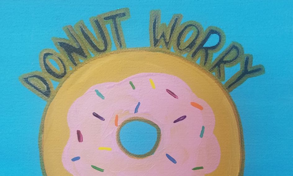 Paint Sip Donut Worry Be Happy Small Online Class For Ages