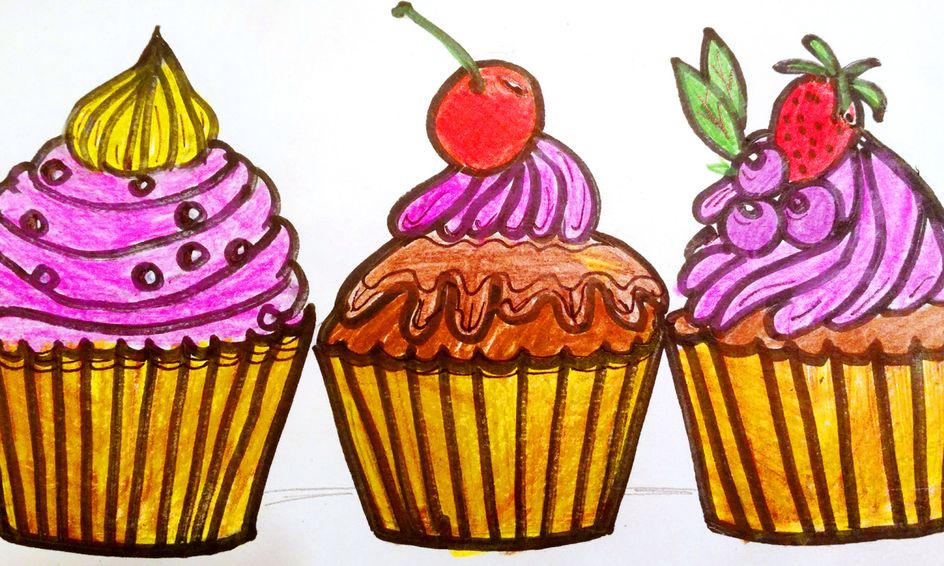 Cute Cupcakes Step By Step Colored Pencils Drawing Small