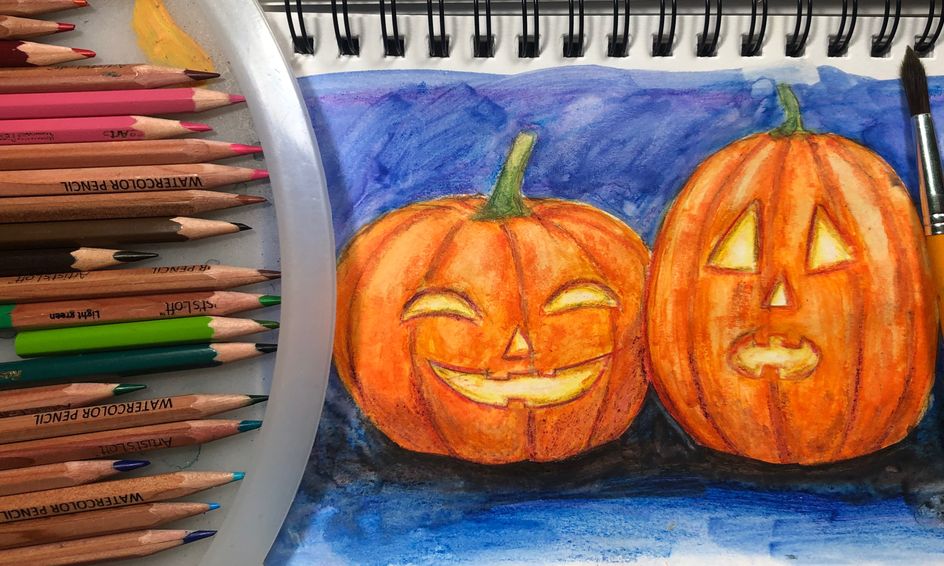 Drawing Halloween Pumpkins With Watercolor Pencils Small Online Class
