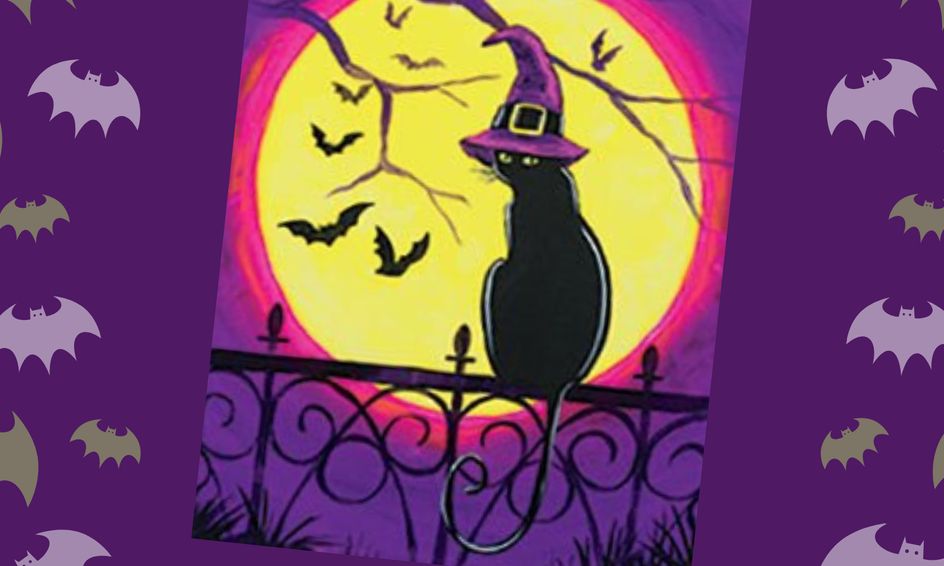 Beginner Acrylic Painting: Halloween Cat Ages 8-11 | Small Online Class