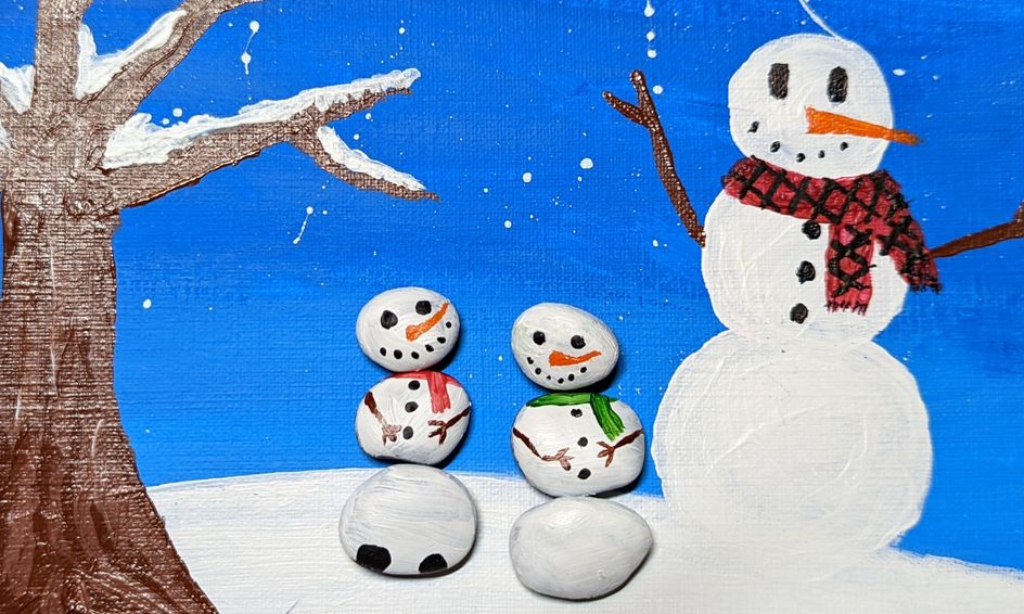Happy Little Rock Painting Art Paint A Rock Snowman Snow Woman Or Snow Person Small Online Class For Ages 5 8 Outschool