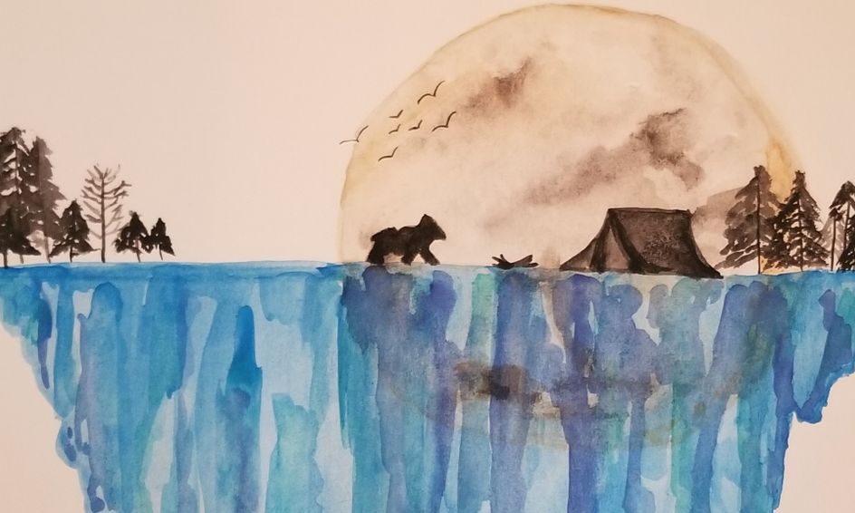 Watercolor Abstract Painting Camping With Moon Small Online