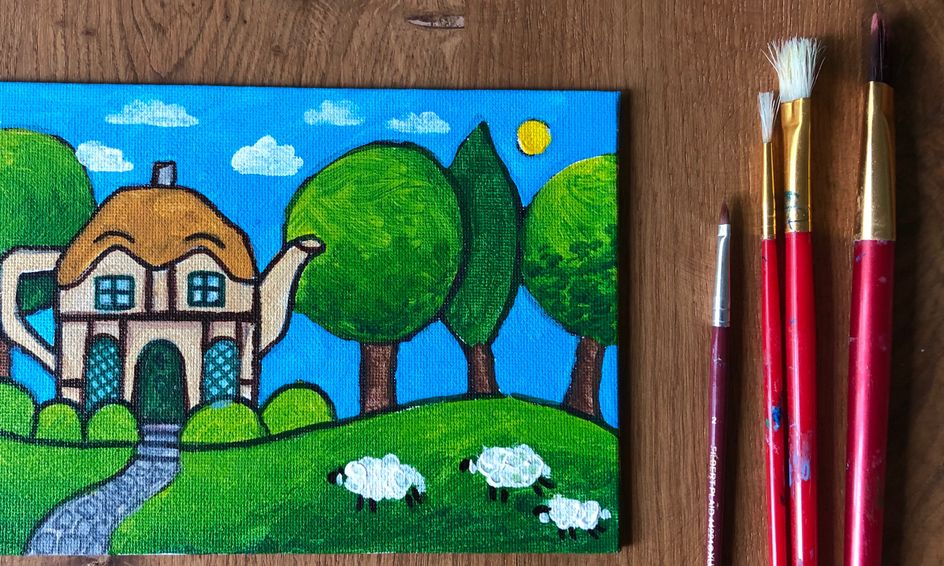 Paint An English Teapot Cottage Small Online Class For Ages 7