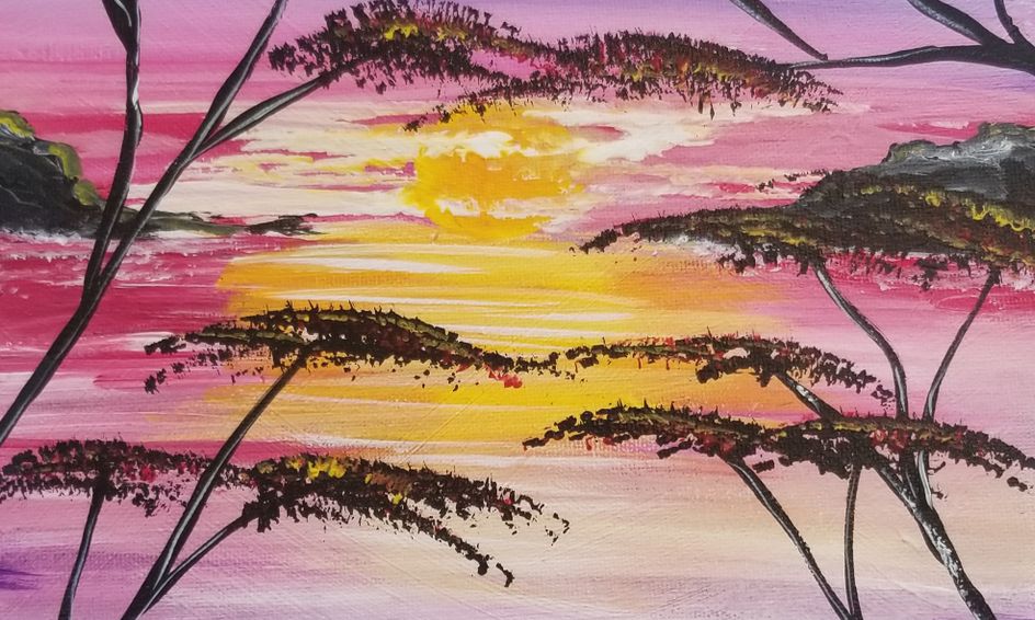 Landscape Sunset Painting Pink