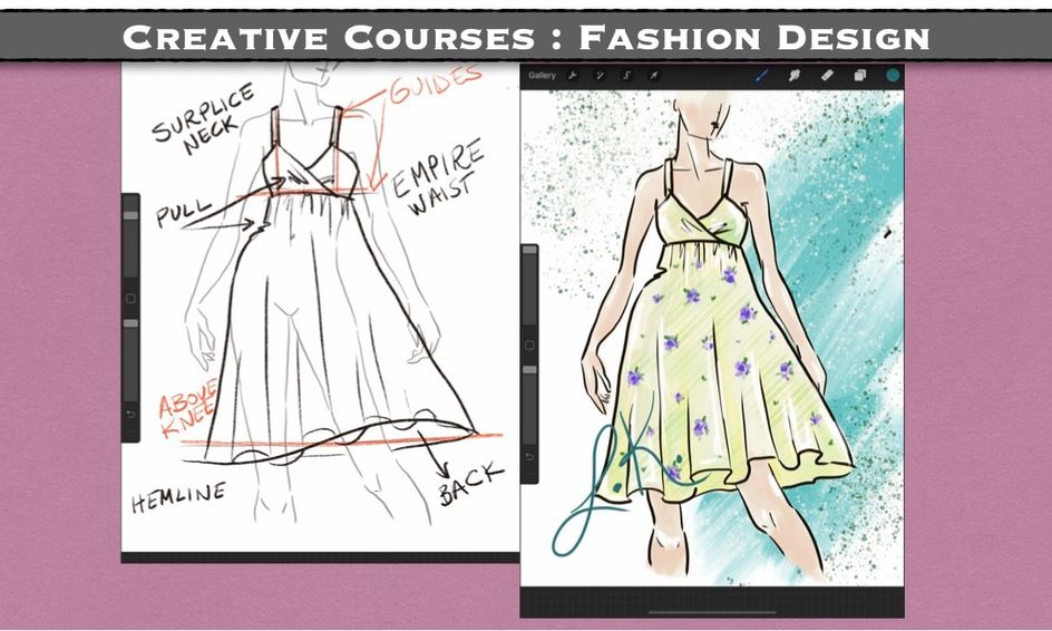 Fashion Sketch Illustration Draw A Summer Dress Flow Folds Technique Novice Small Online Class For Ages 10 15 Outschool