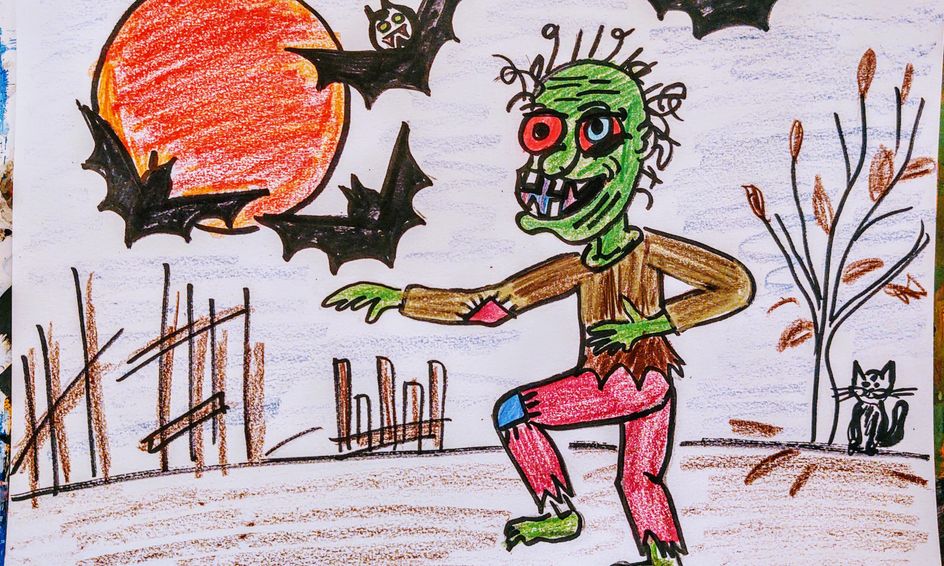Zombie Chasing Bats Colored Pencil Drawing With Step By Step Demonstration Small Online Class For Ages 7 12 Outschool,Hugging Friendship Boy And Girl Drawing