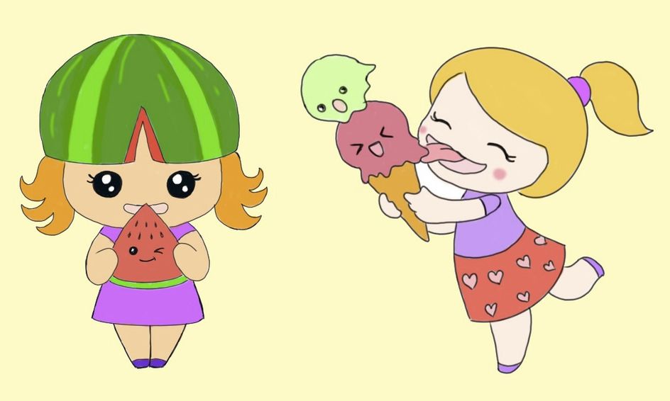 Let S Draw Cute Kawaii Girl Characters Watermelon Girl And Ice Cream Girl Small Online Class For Ages 7 12 Outschool,Cute Sun Drawing Easy