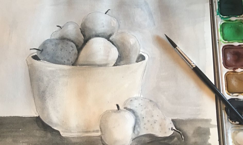 Grayscale Fruit Bowl Painting Ages 9 Small Online Class For