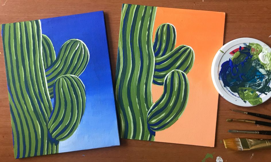 Simple Acrylic Painting Tall Cactus Small Online Class For Ages