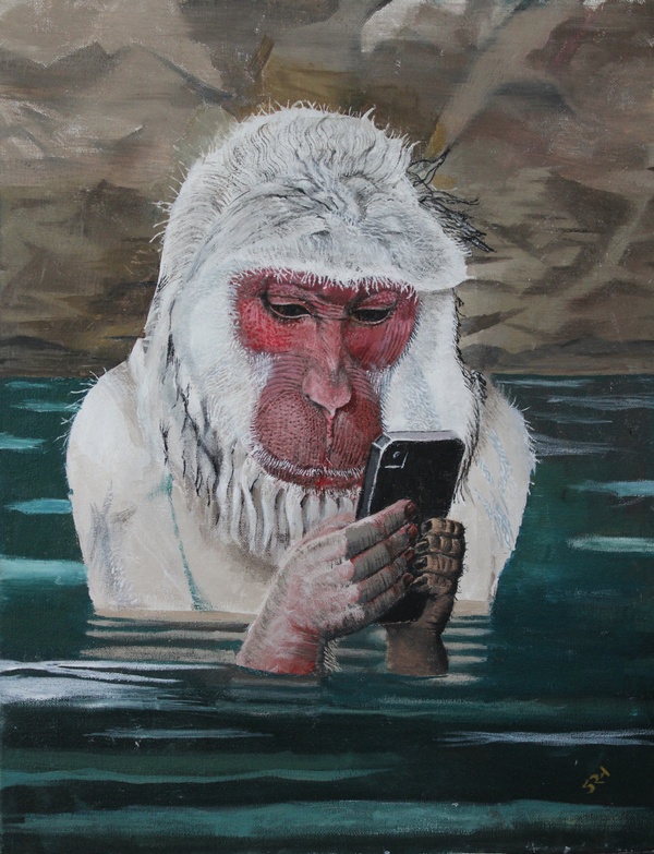 Artrepreneur - Japanese snow monkey with smart phone