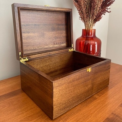 wooden box with objects 