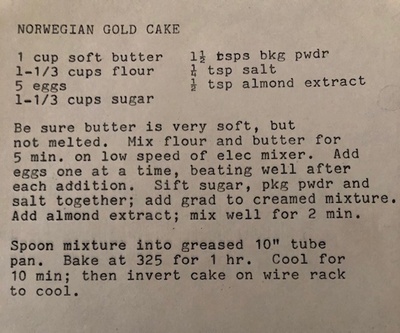 Recipe for Norwegian Gold Cake