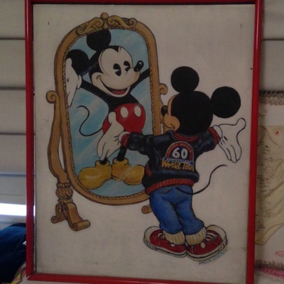 Grandma Painting Mickey lookin at Mickey