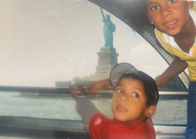 My sister and I visiting the statue of liberty