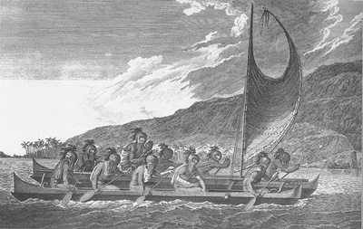 Native Hawaiians in a wa'a (canoe)