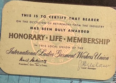Certificate of Membership in ILGWU