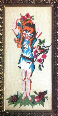 Needle-Point of Girl Dancing in Flowers