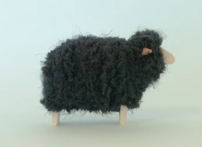 black wool sheep toy wooden body