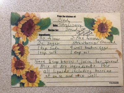 This recipe card is 4x6, with sunflowers