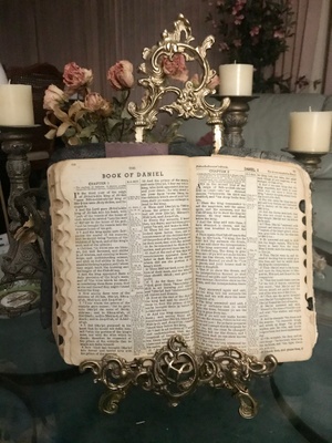 discolored pages of a very old bible 