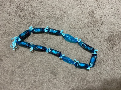 Blue candy lei made with KitKats