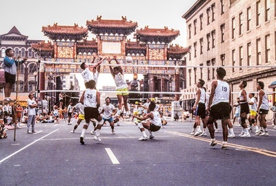 A 9-man volleyball competition with the Chinese Youth Club of Washington, D.C., on H Street NW. Photo courtesy of Penny Lee and the Chinese Youth Club Archives