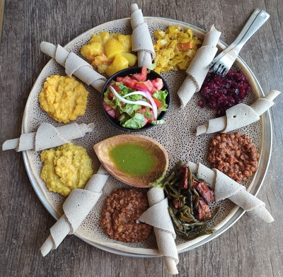 this is a plate of injera.