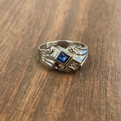 Silver Ring with Blue and White Jewel