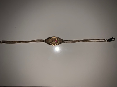Gold bracelet of Virgin Mary, red stone 