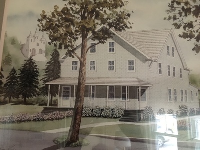 painting of my grandmother's house in Centralia with church 