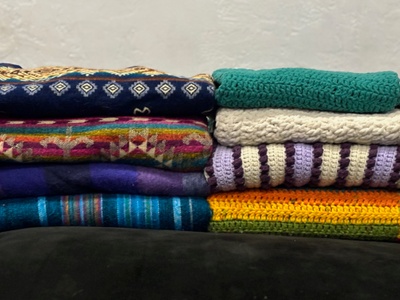 Ecuadorian Alpaca wool blankets (left